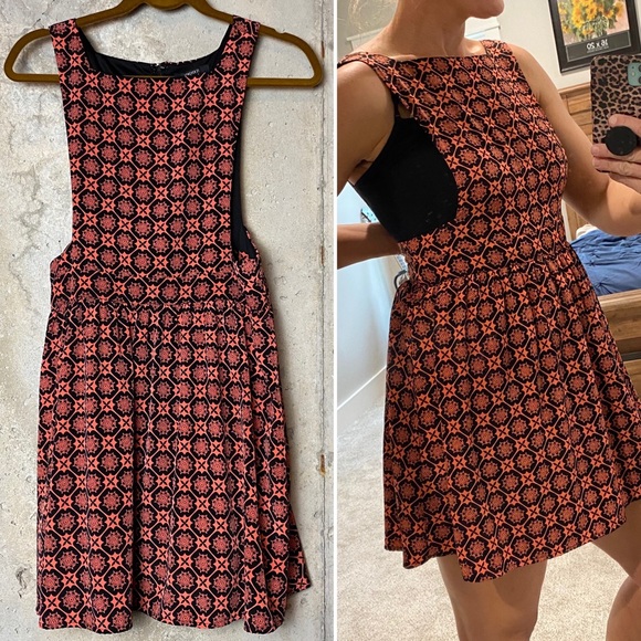 Forever 21 Dresses & Skirts - F21 coral orange black circle pinafore dress